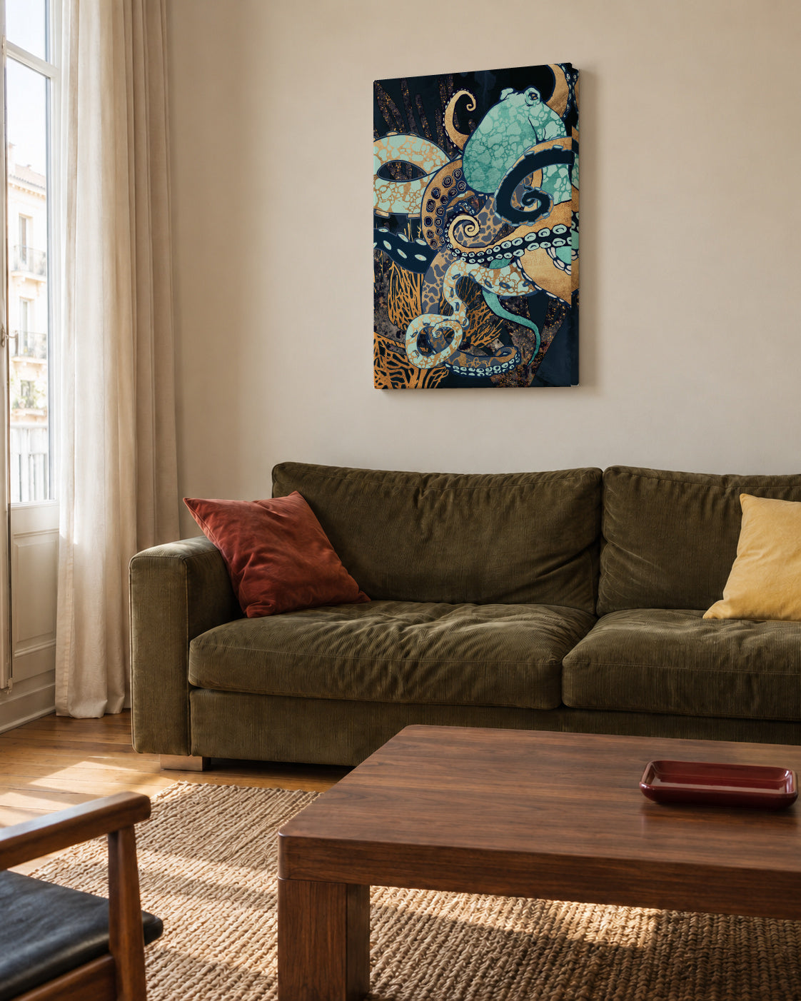 Metallic Octopus II - Unframed canvas in an interior