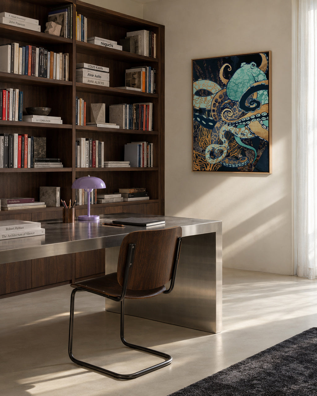 Metallic Octopus II - Framed canvas in an interior