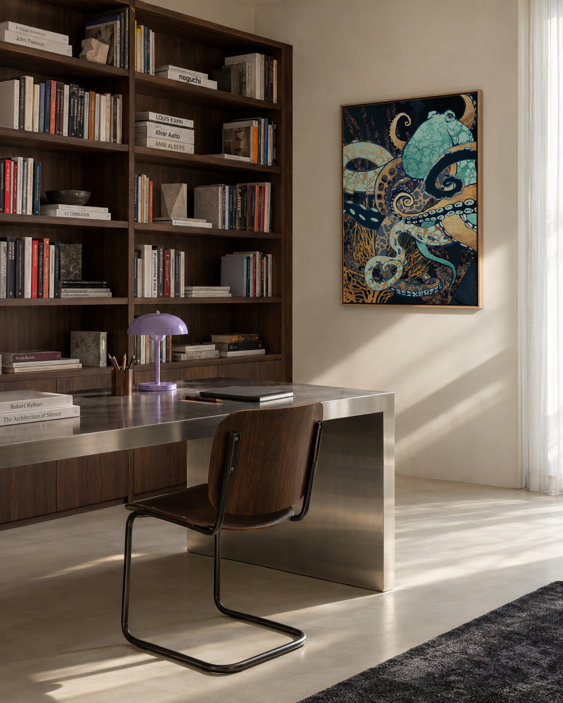 Metallic Octopus II - Framed canvas in an interior