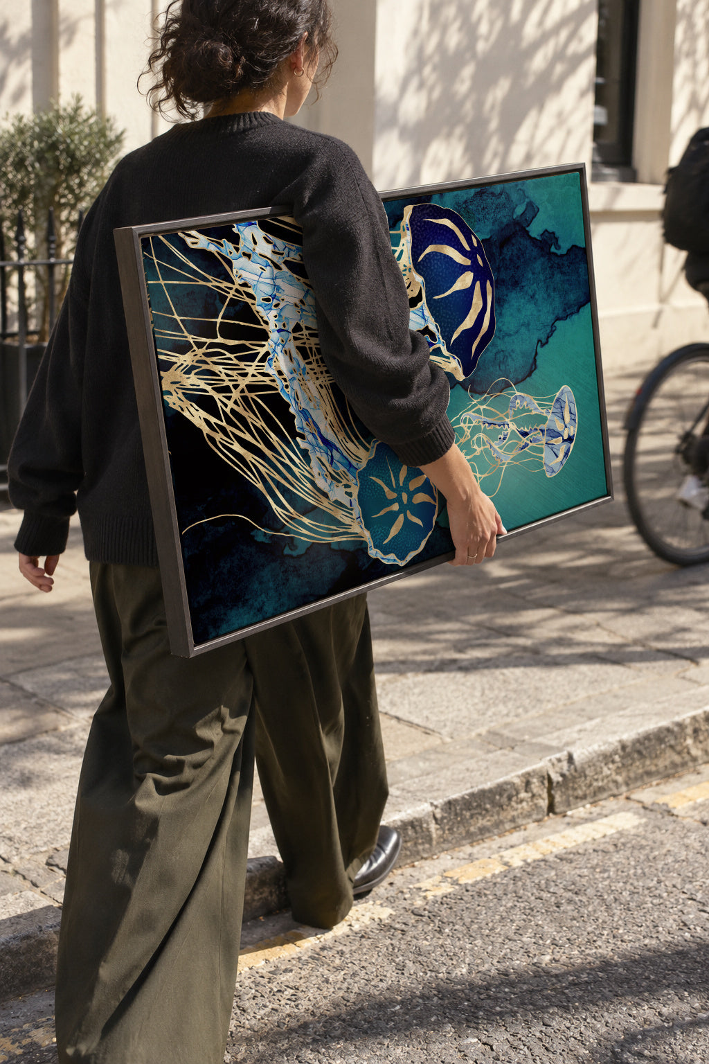 Metallic Jellyfish III - Framed canvas in an interior
