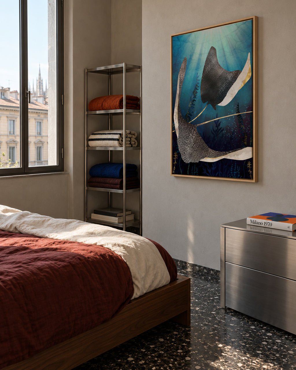 Metallic Stingray - Framed canvas in an interior