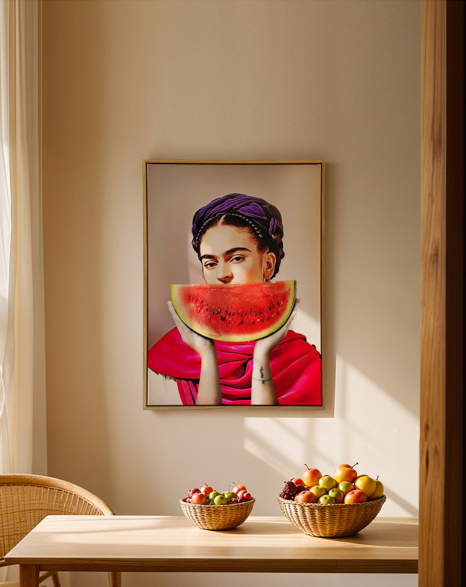 Watermelon Frida - Framed canvas in an interior