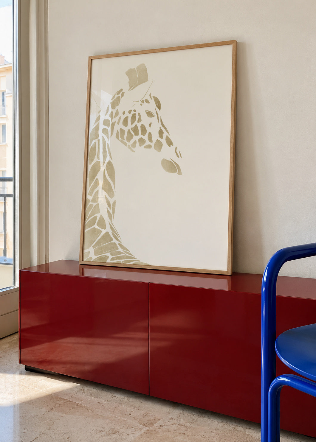 Beige Giraffe - Framed poster in an interior