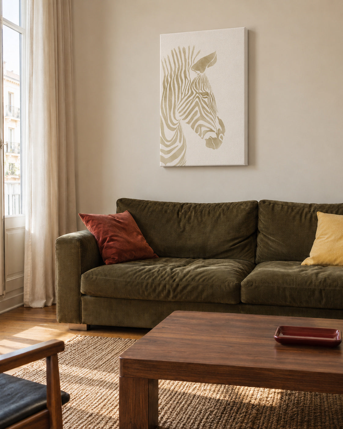 Beige Zebra - Unframed canvas in an interior