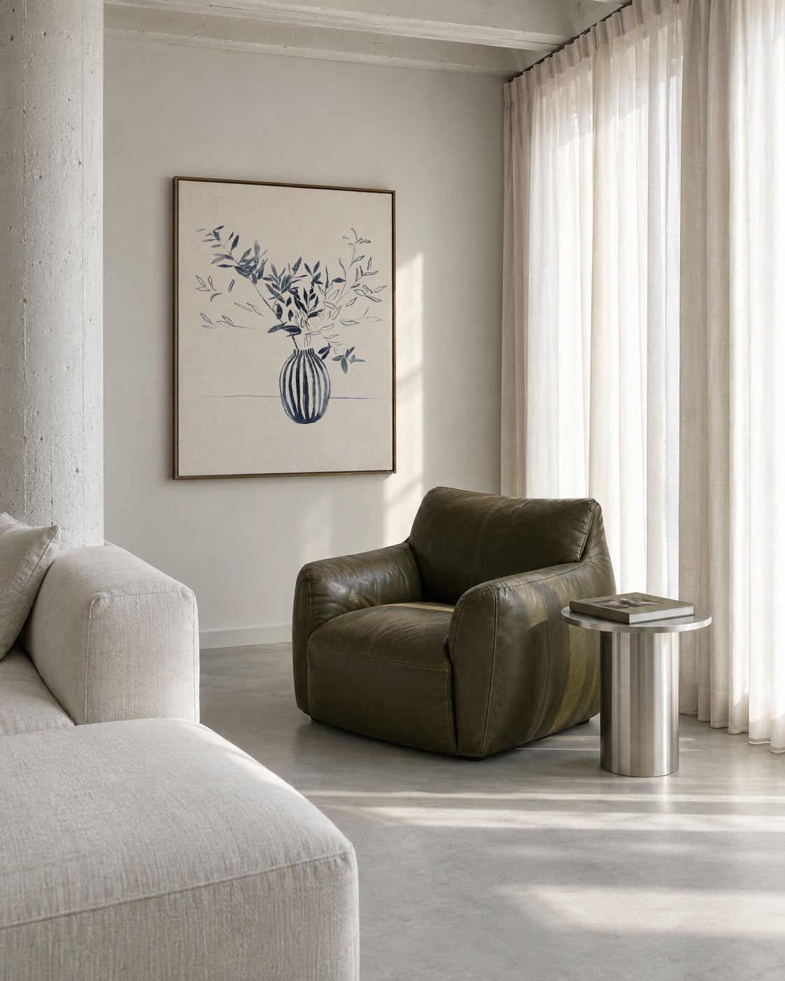 Blue Branches I - Framed canvas in an interior