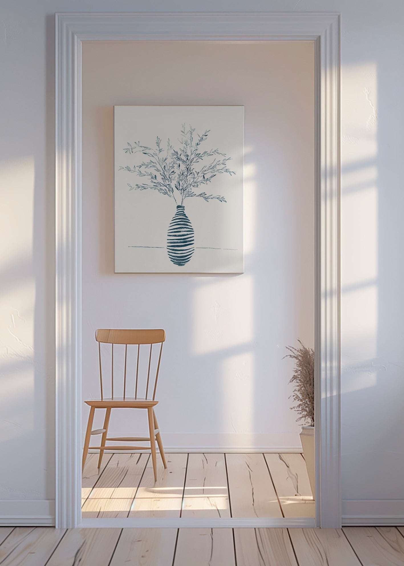 Lámina botánica en jarrón azul – Canvas