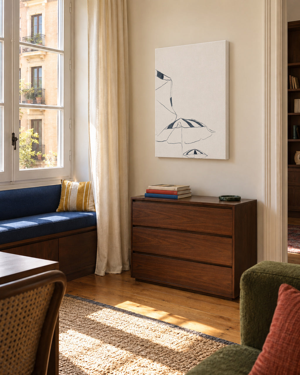 Blue Umbrellas - Unframed canvas in an interior