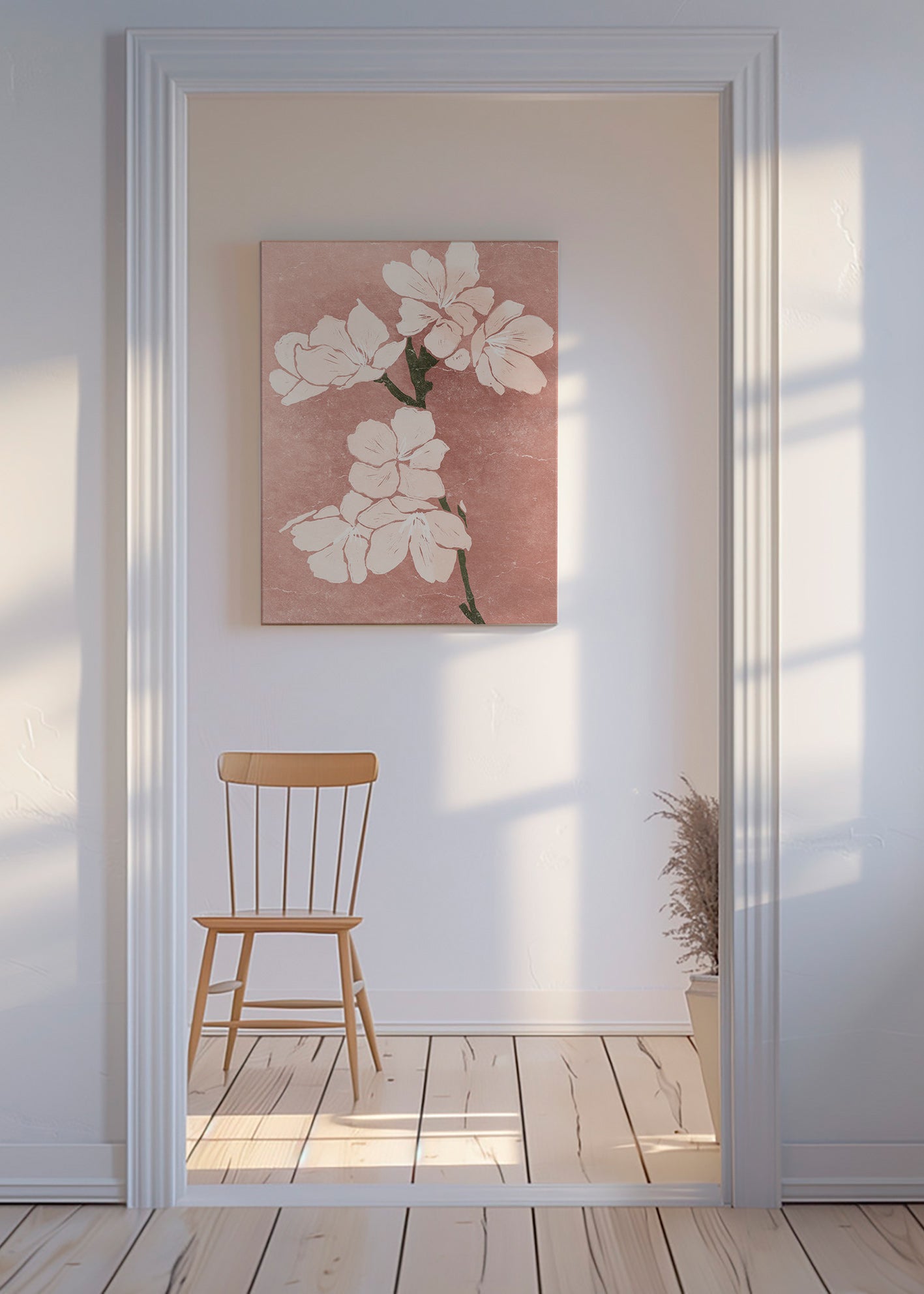 Lámina botánica con flores rosas y textura vintage – Canvas