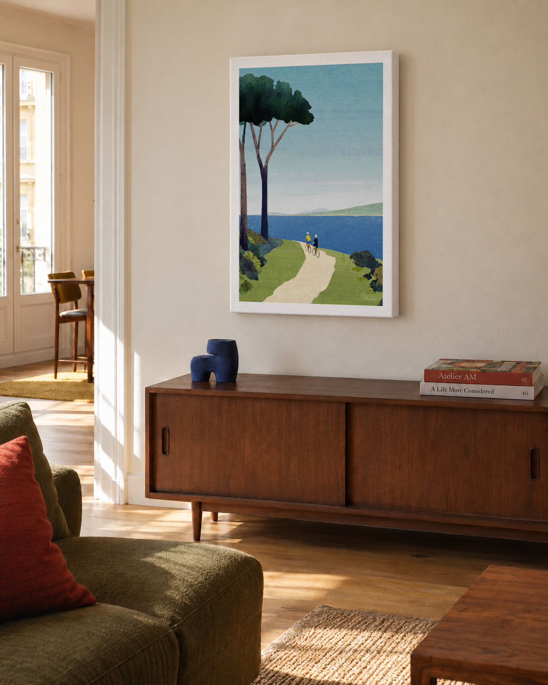 Cycling by the sea - Unframed canvas in an interior