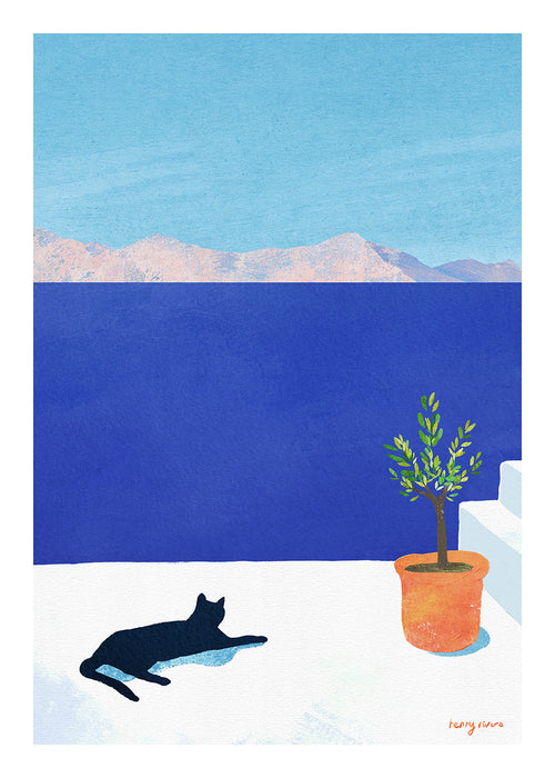 Arte paesaggistica Black cat - siesta on the roof
