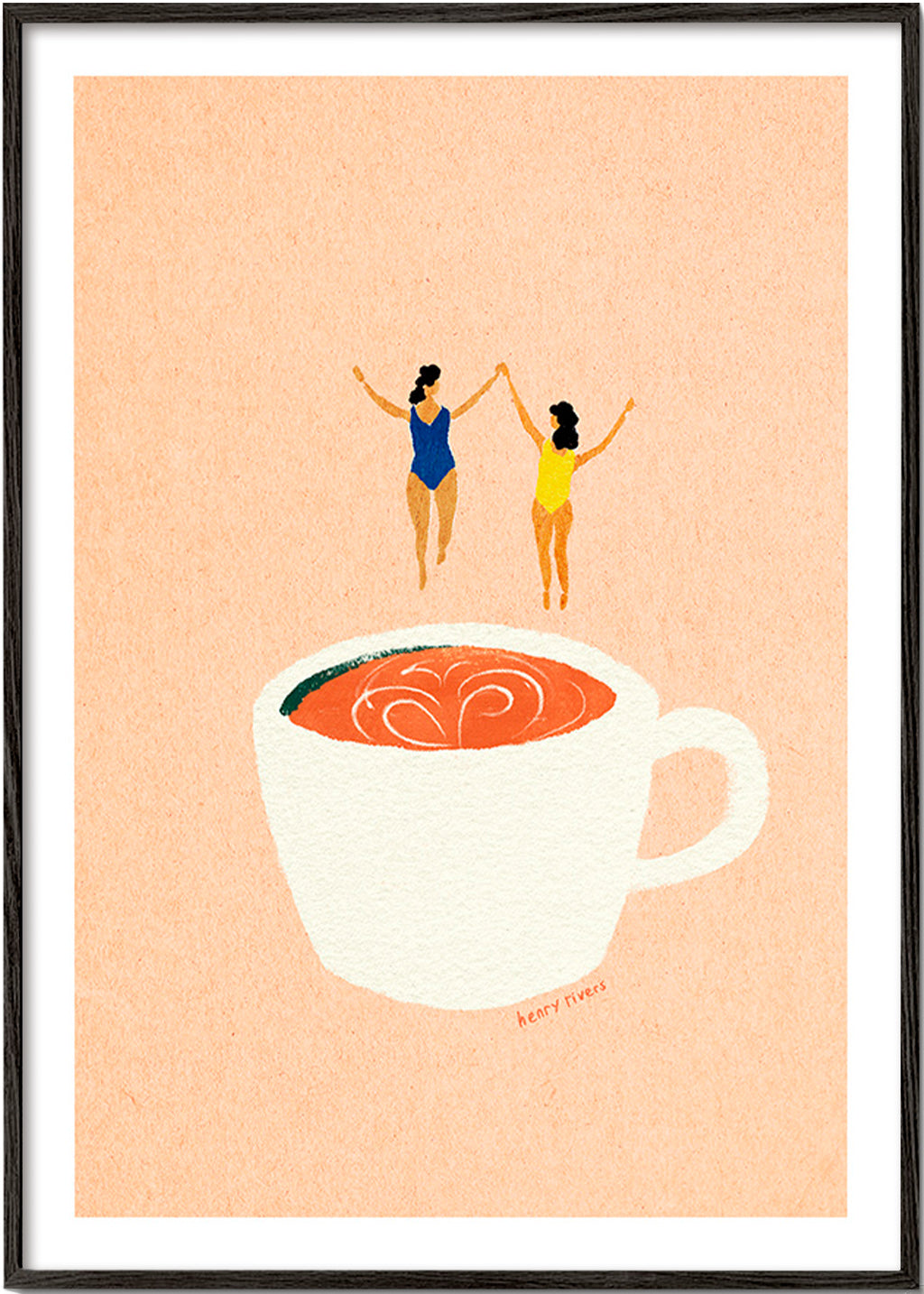 Arte da cucina con tazza e bagnanti – Black Frame