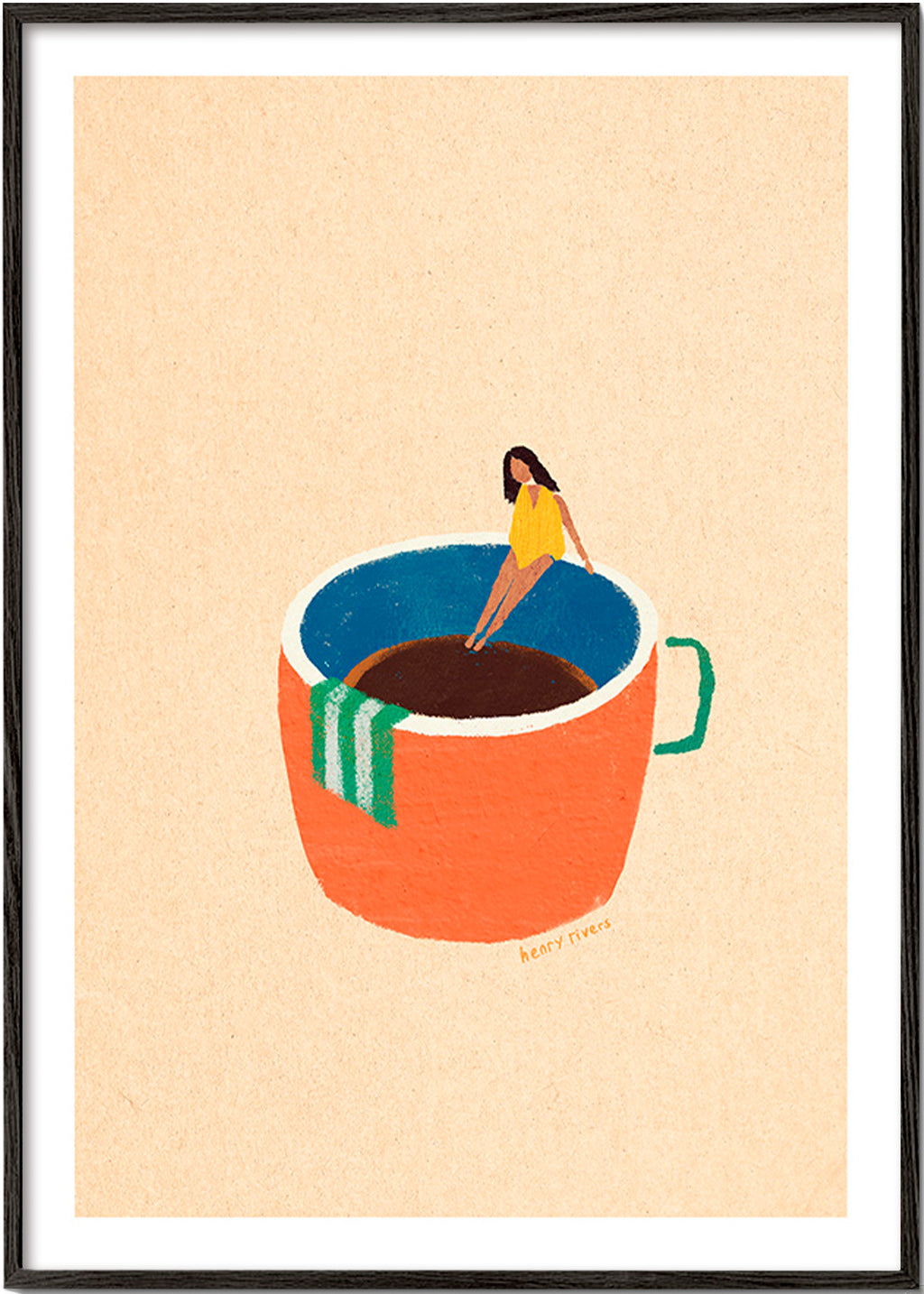 Arte da cucina con tazza di caffè illustrata e figura – Black Frame