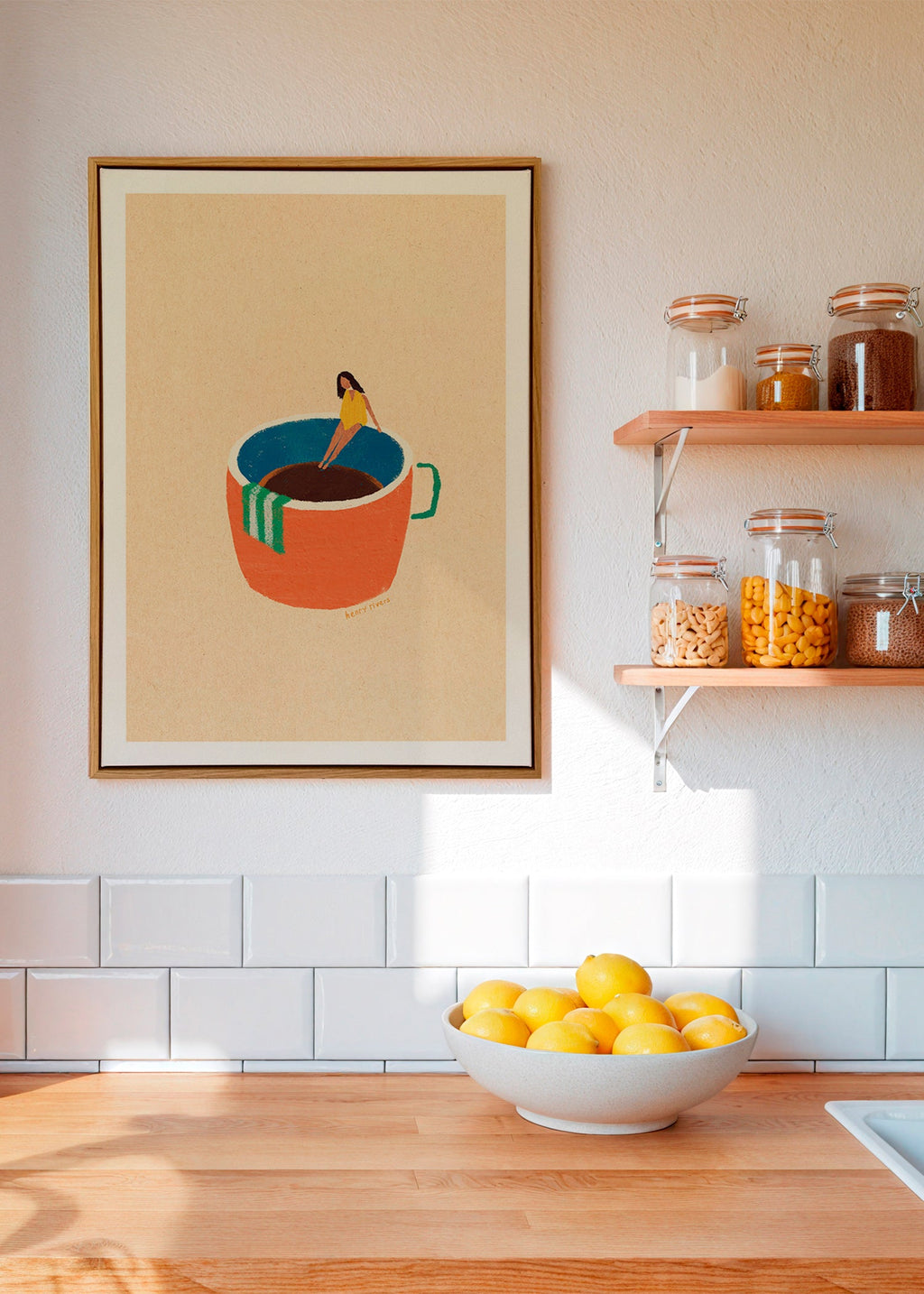 Arte da cucina con tazza di caffè illustrata e figura – Canvas1
