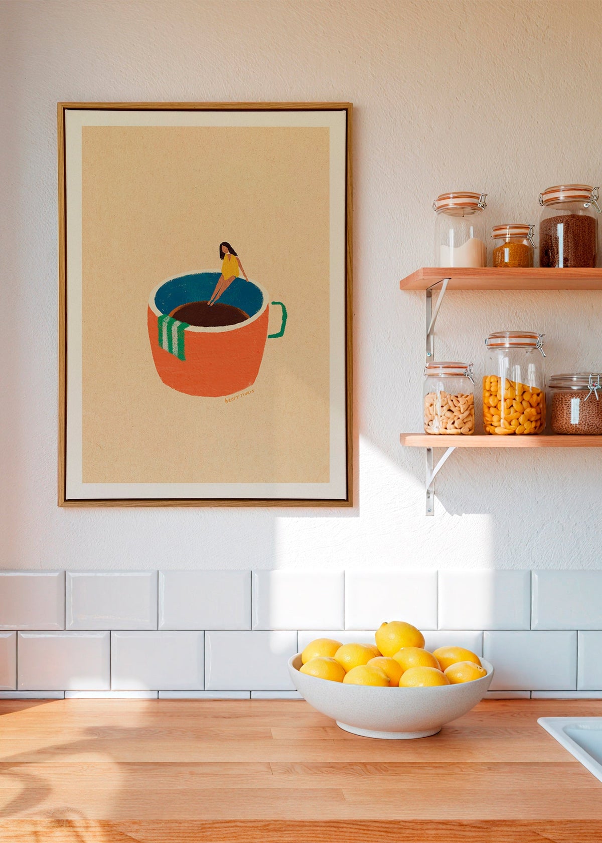 Arte da cucina con tazza di caffè illustrata e figura – Canvas1