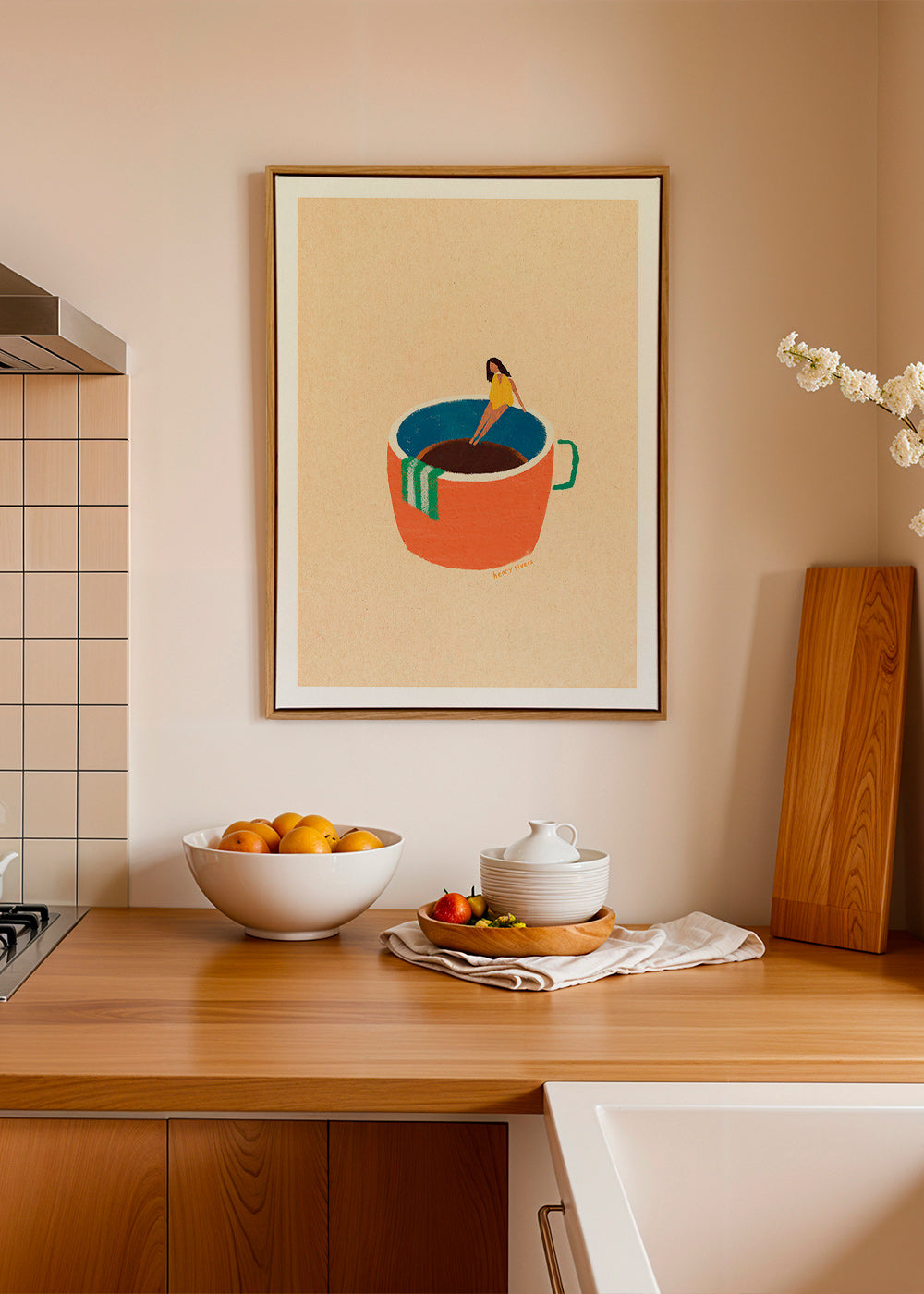 Arte da cucina con tazza di caffè illustrata e figura – Canvas2