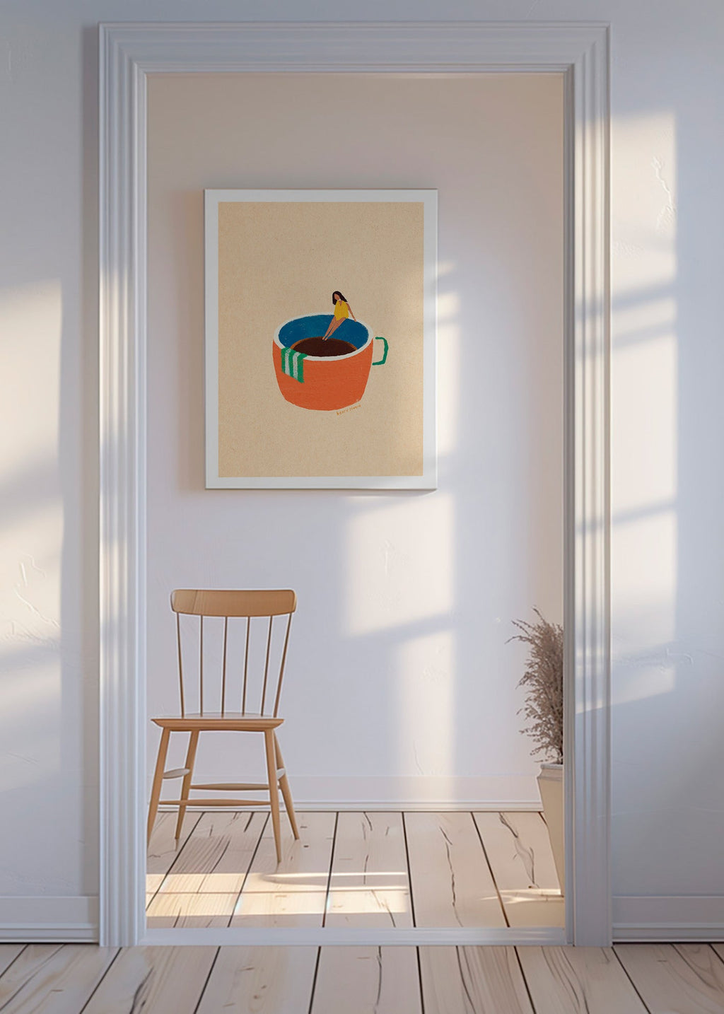 Arte da cucina con tazza di caffè illustrata e figura – Canvas