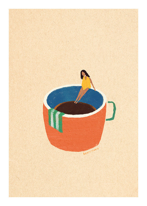 Arte da cucina con tazza di caffè illustrata e figura