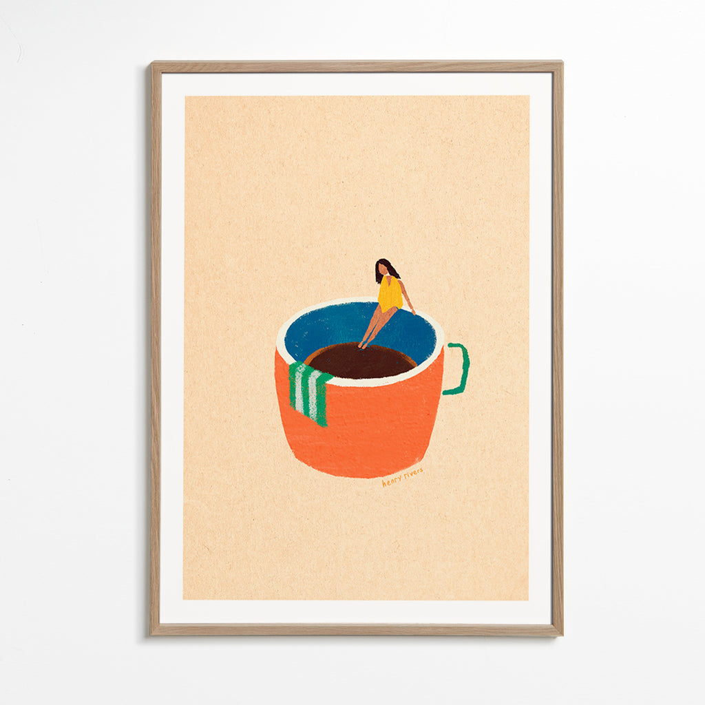 Arte da cucina con tazza di caffè illustrata e figura – Oak Frame