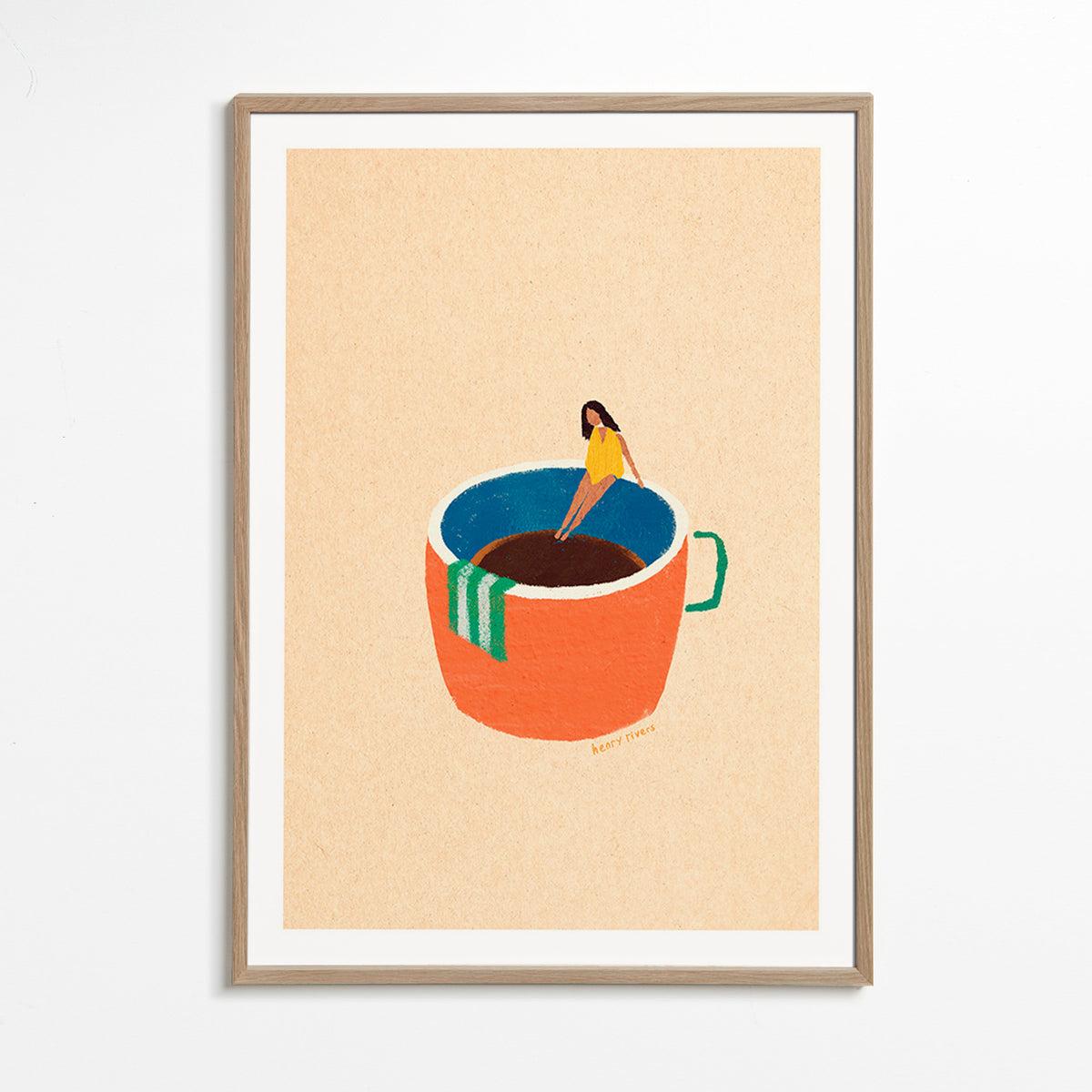 Arte da cucina con tazza di caffè illustrata e figura – Oak Frame