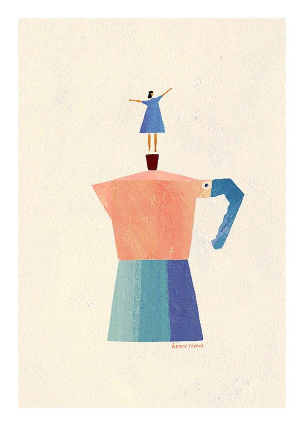 Arte da cucina con moka e figura in equilibrio