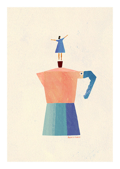 Arte da cucina con moka e figura in equilibrio