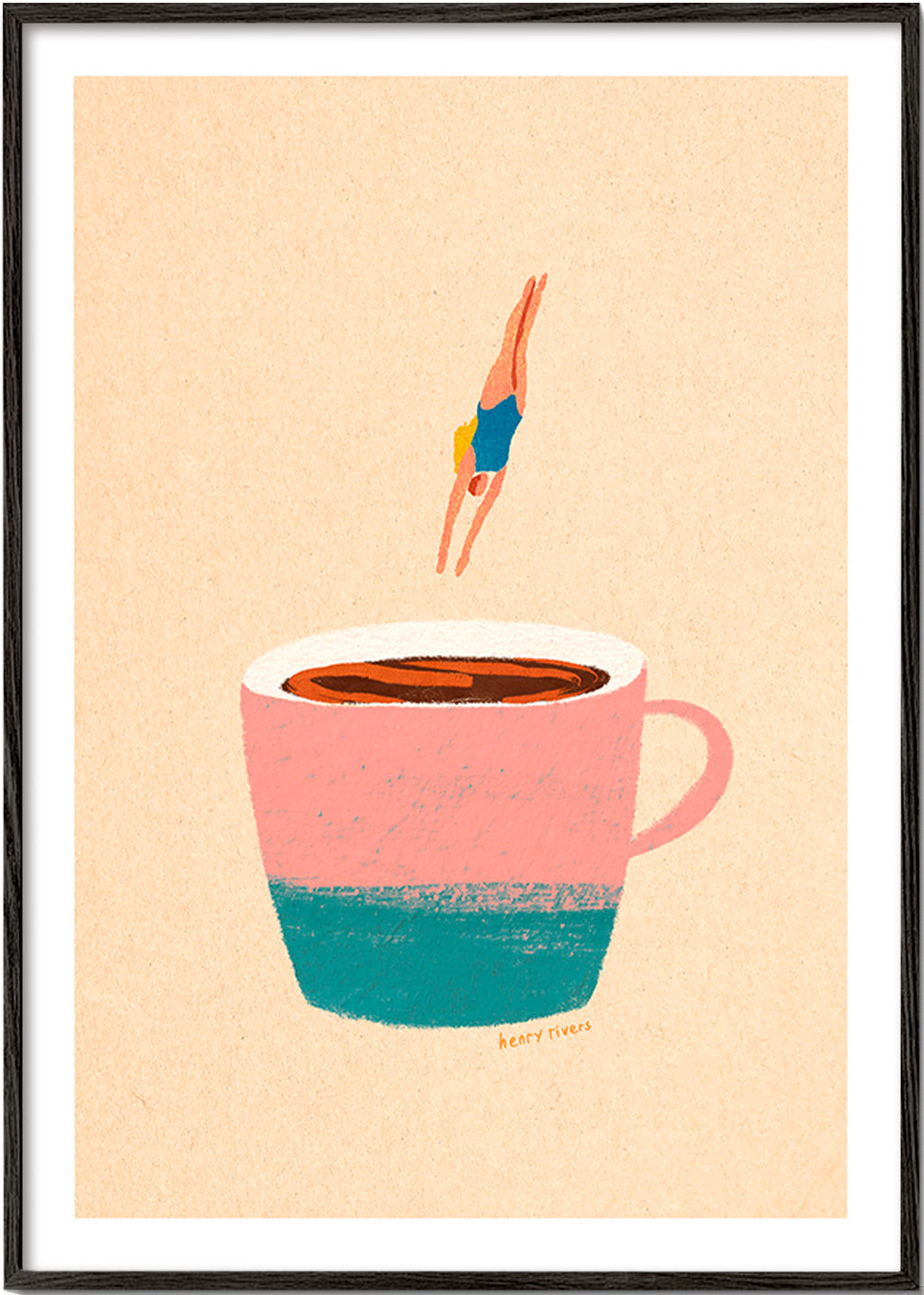 Arte da cucina con tazza rosa e tuffatrice – Black Frame
