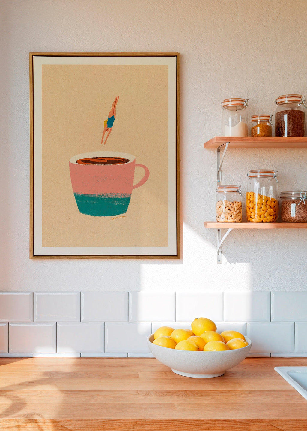 Arte da cucina con tazza rosa e tuffatrice – Canvas1