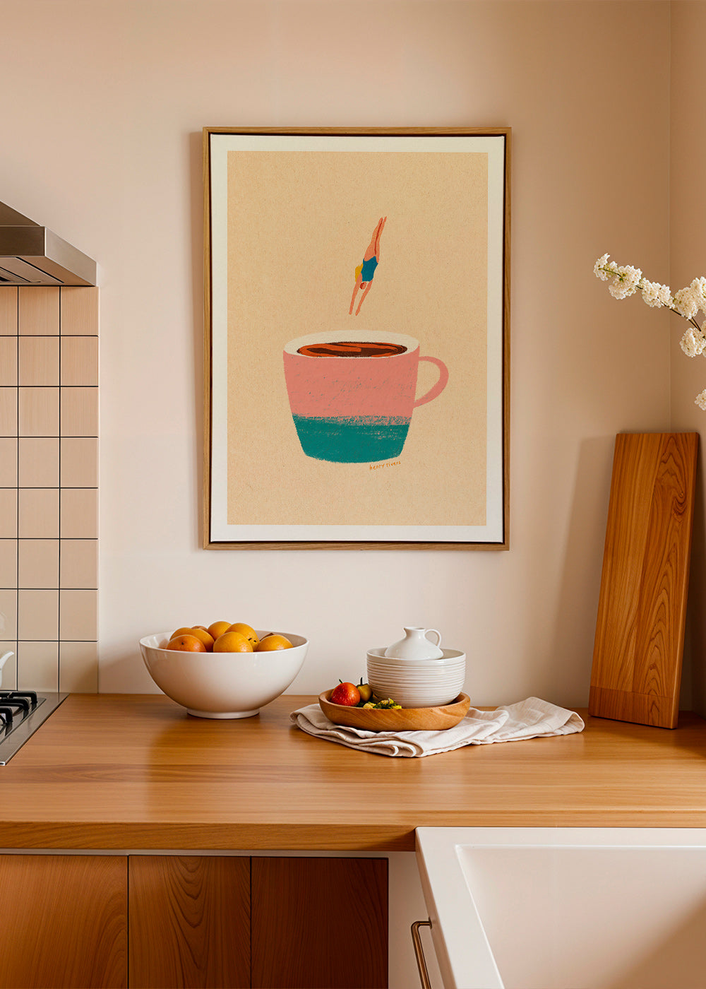 Arte da cucina con tazza rosa e tuffatrice – Canvas2
