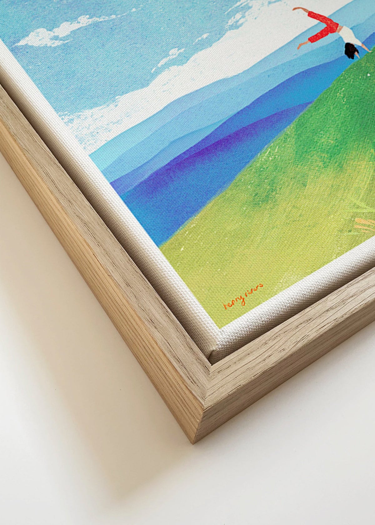 Arte paesaggistica con figura in equilibrio sulla collina – Canvas detail