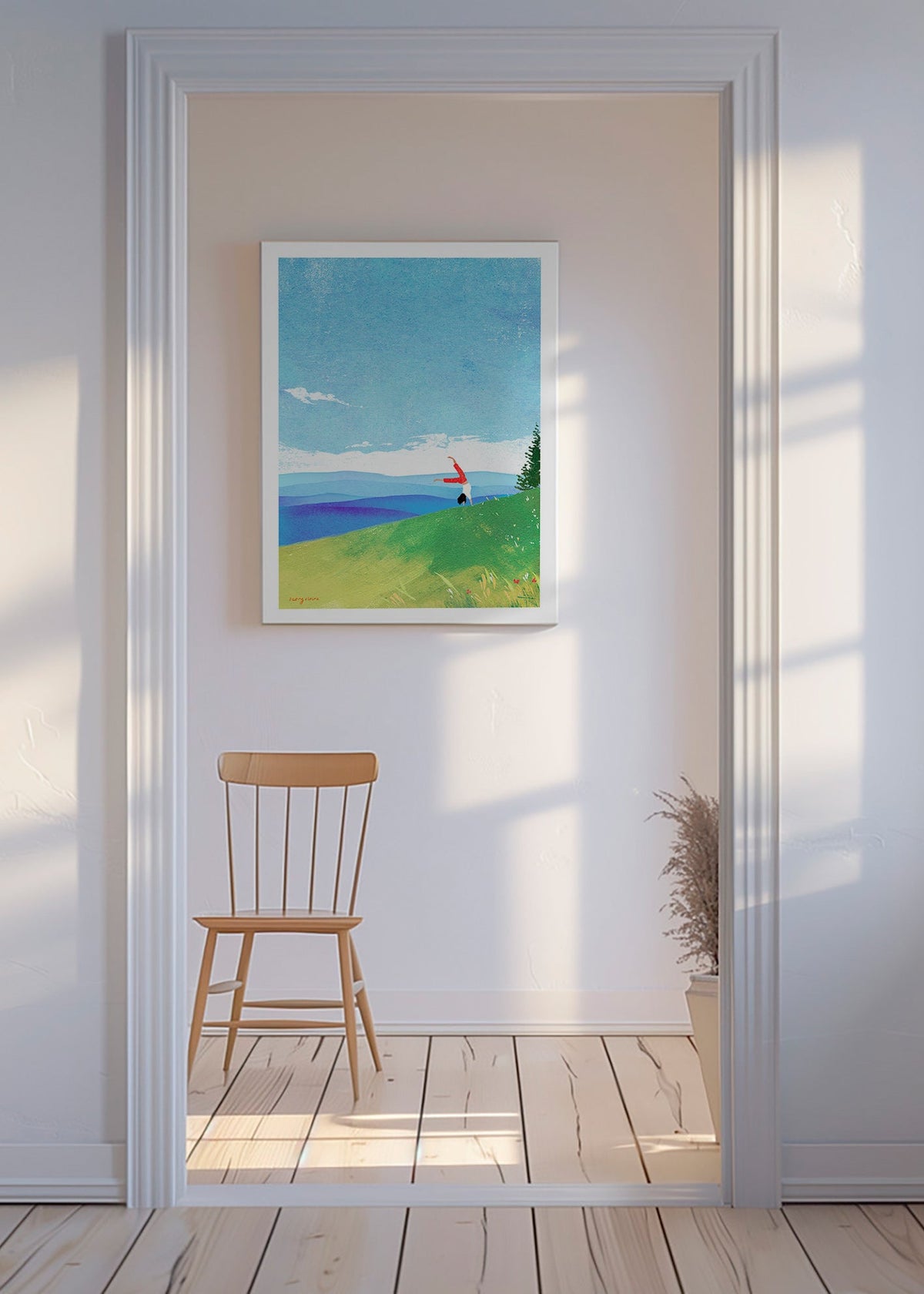 Arte paesaggistica con figura in equilibrio sulla collina – Canvas