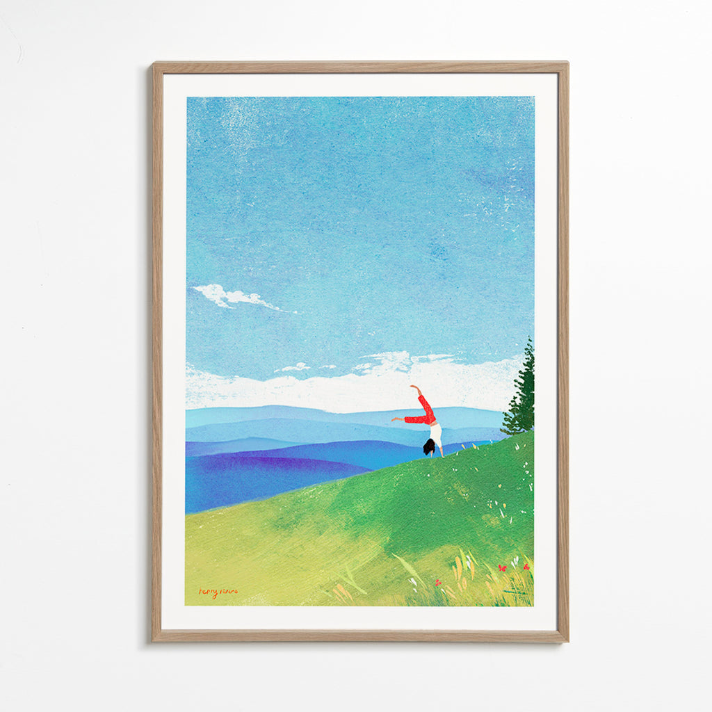 Arte paesaggistica con figura in equilibrio sulla collina – Oak Frame