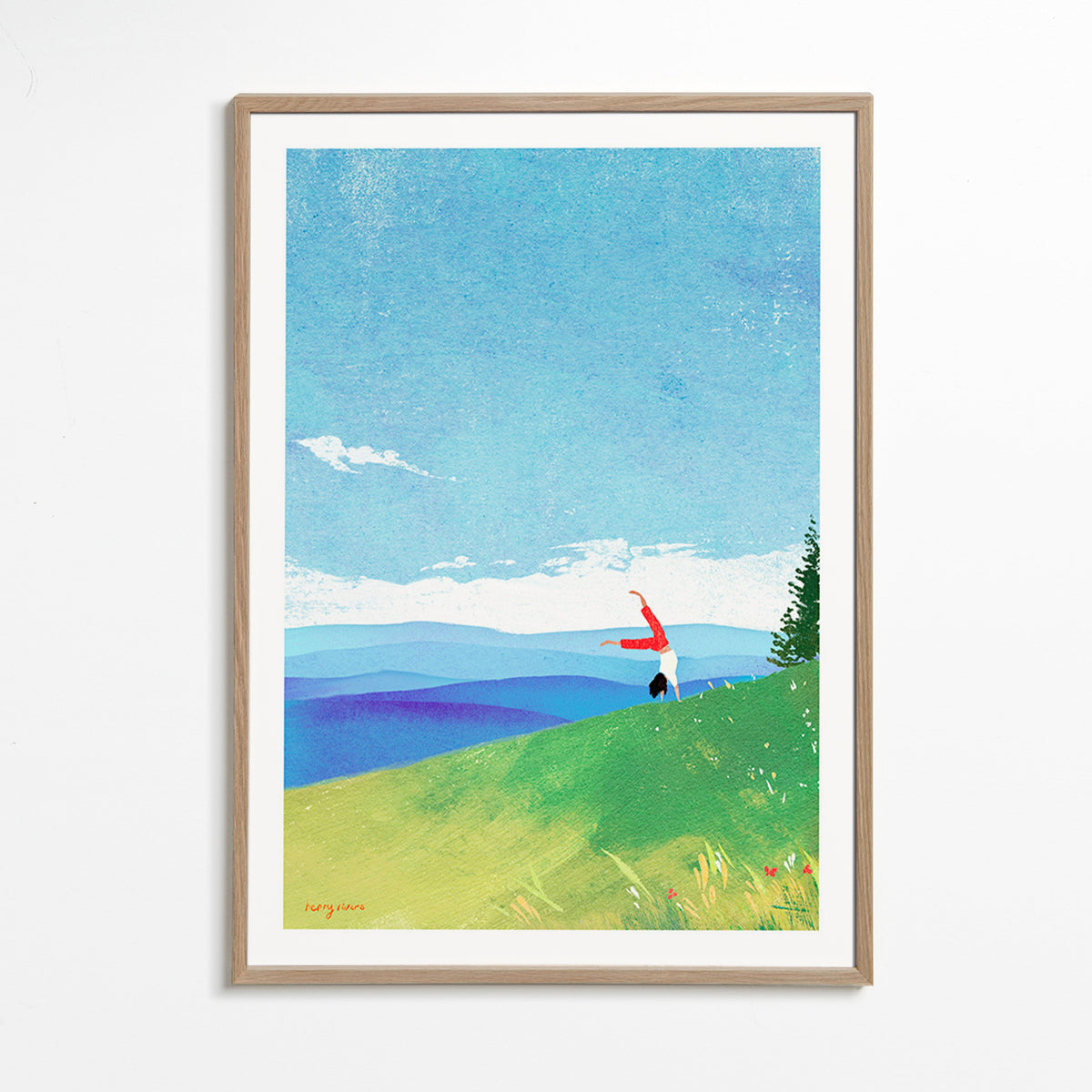 Arte paesaggistica con figura in equilibrio sulla collina – Oak Frame
