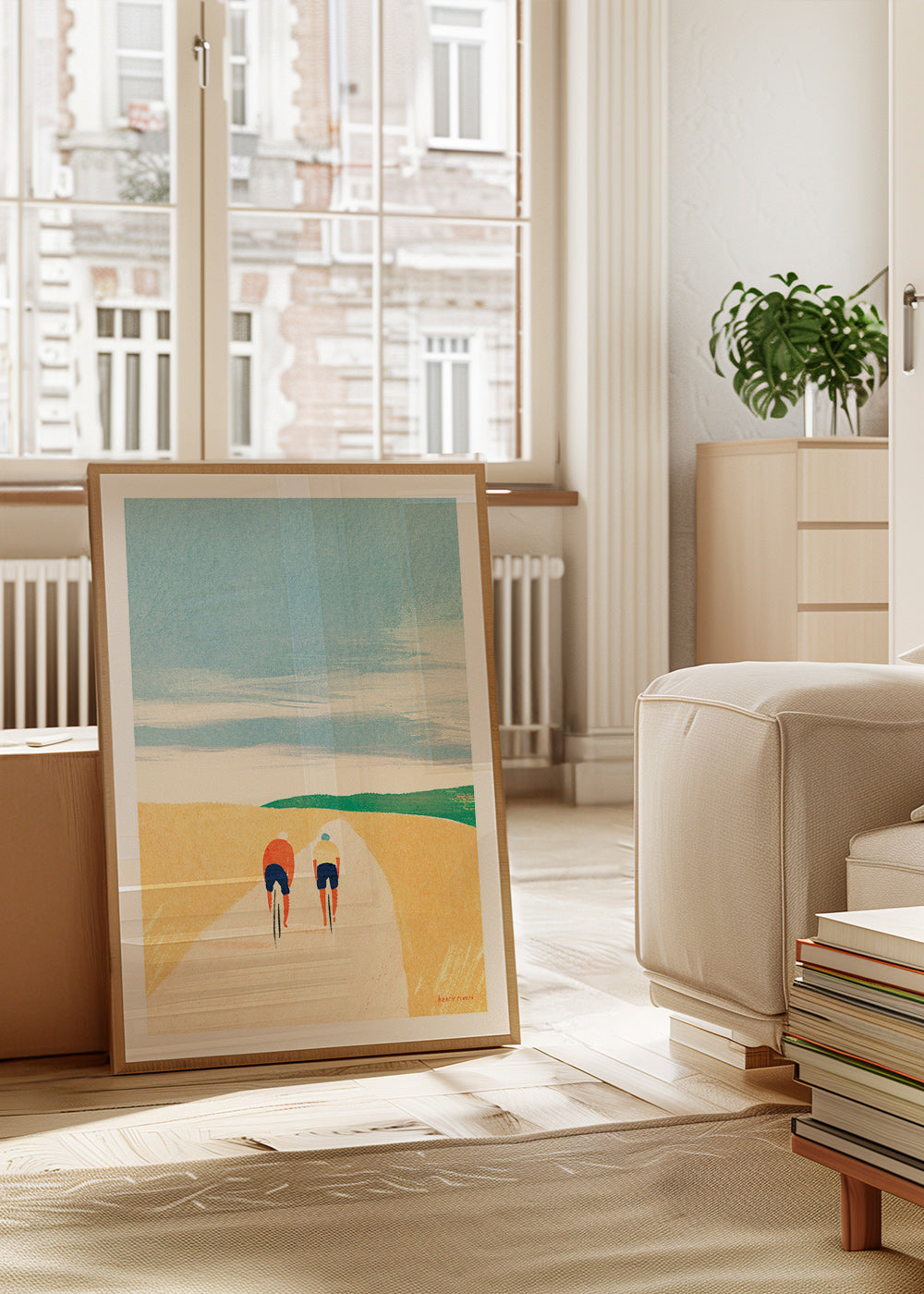 Arte sportiva: due ciclisti in strada di campagna – Product1