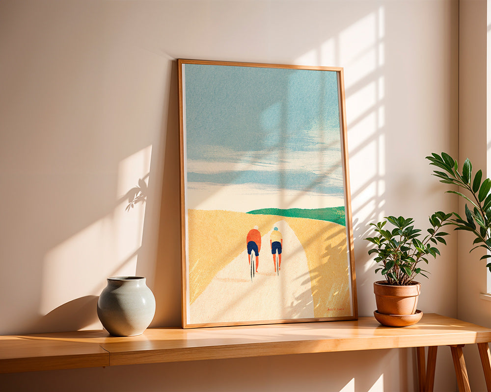 Arte sportiva: due ciclisti in strada di campagna – Product3