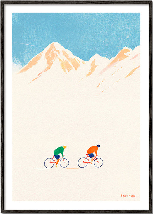 Arte sportiva con ciclisti in montagna – Black Frame