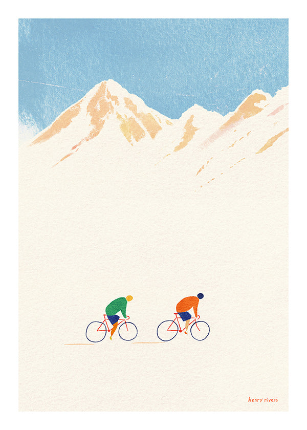 Arte sportiva con ciclisti in montagna