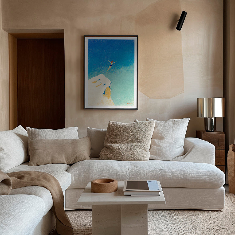 Illustrazione: tuffo dalla scogliera contro il cielo azzurro – Canvas1