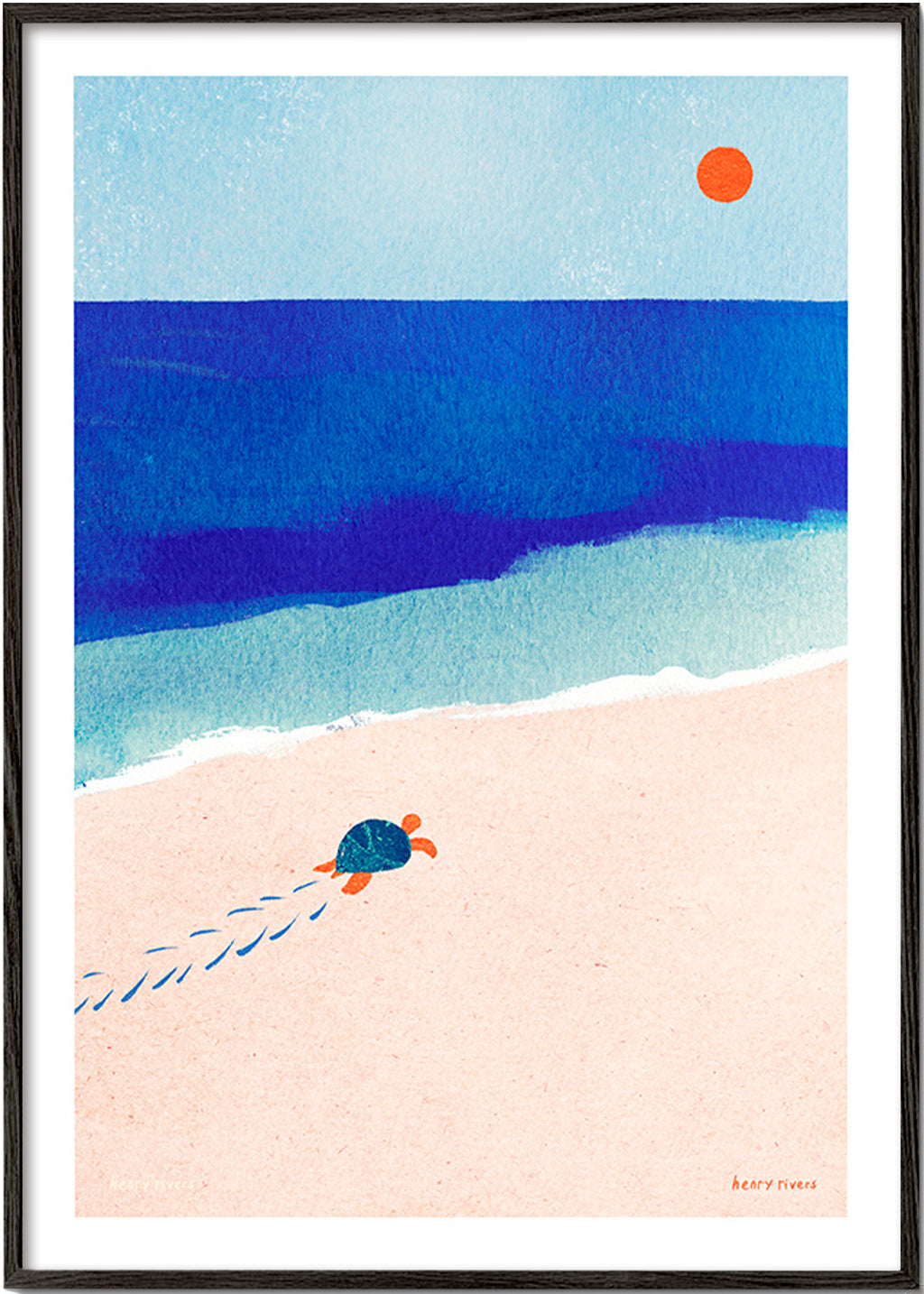 Illustrazione tartaruga sulla spiaggia – Black Frame