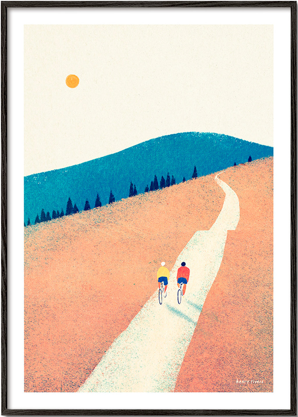 Arte da cucina con due ciclisti su sentiero assolato – Black Frame
