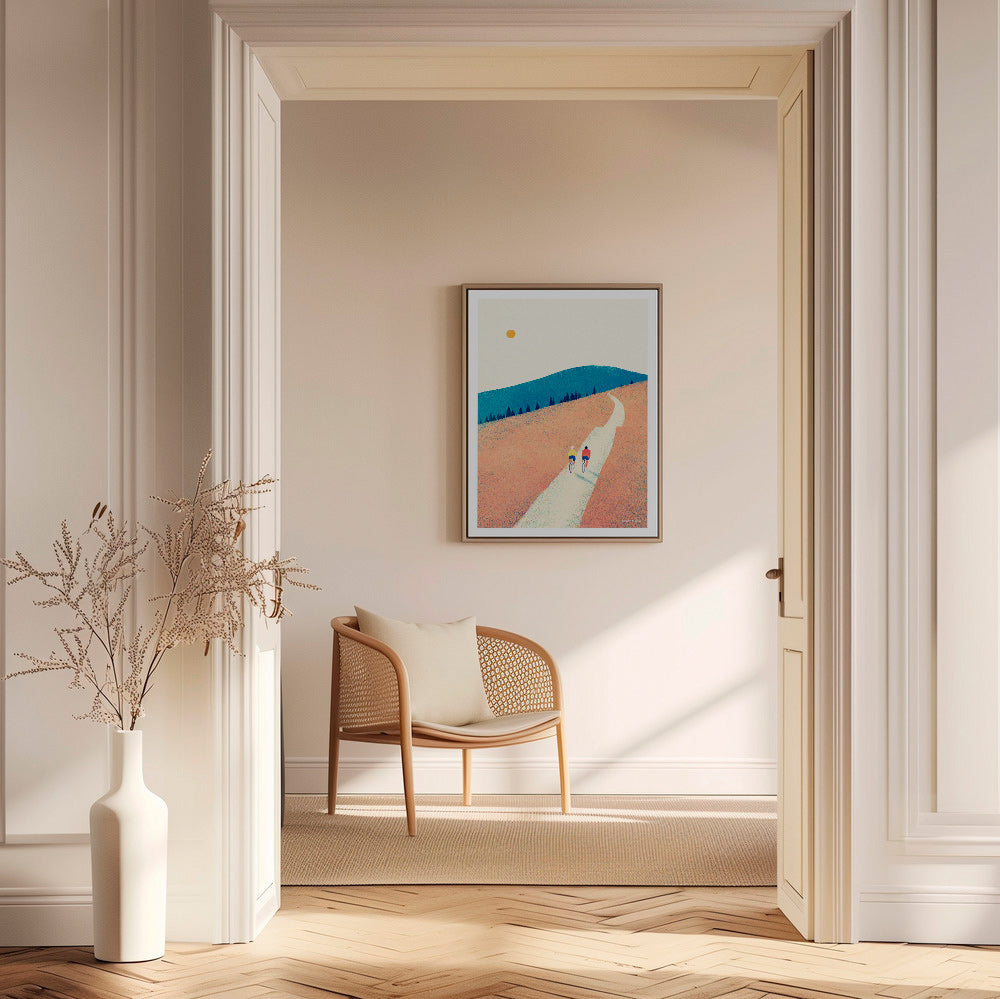 Arte da cucina con due ciclisti su sentiero assolato – Canvas1