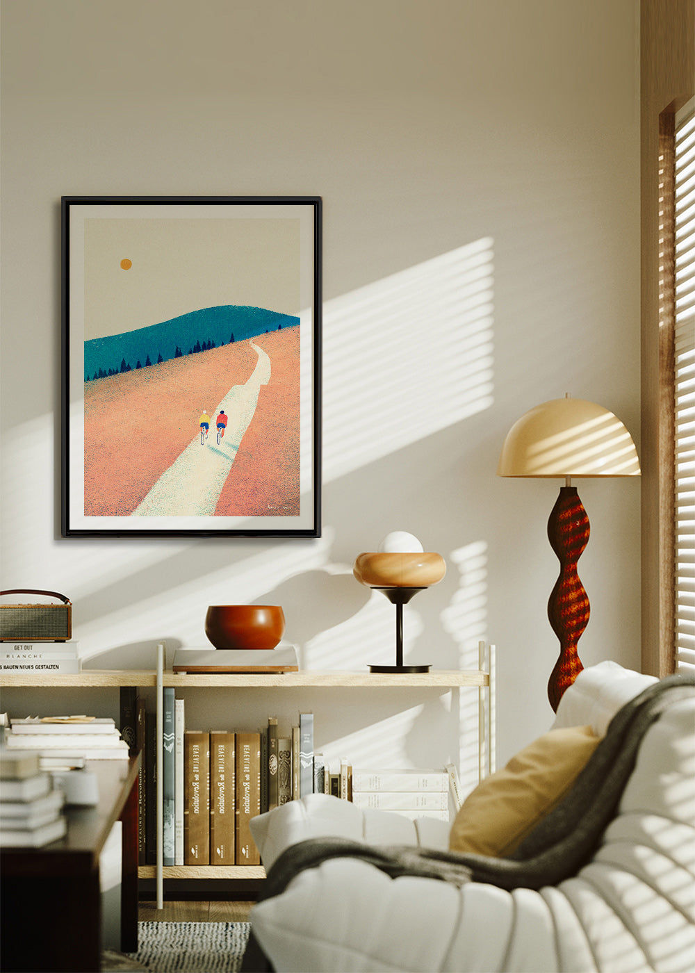 Arte da cucina con due ciclisti su sentiero assolato – Canvas2