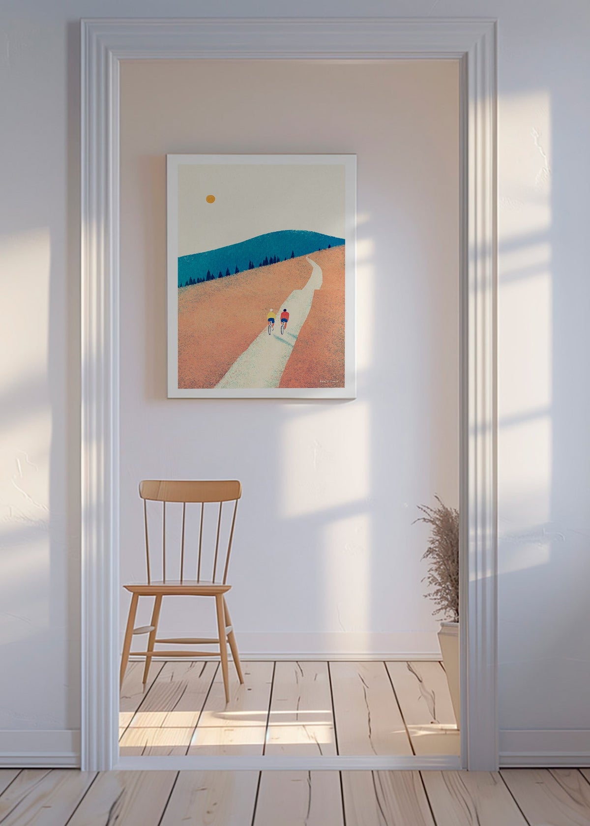 Arte da cucina con due ciclisti su sentiero assolato – Canvas