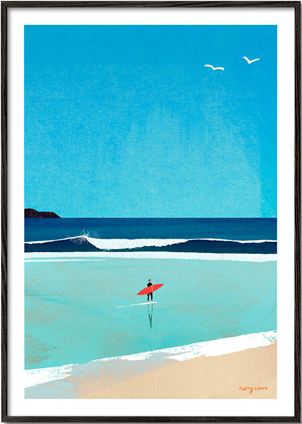 Arte sportiva: surfista sulla riva – Black Frame