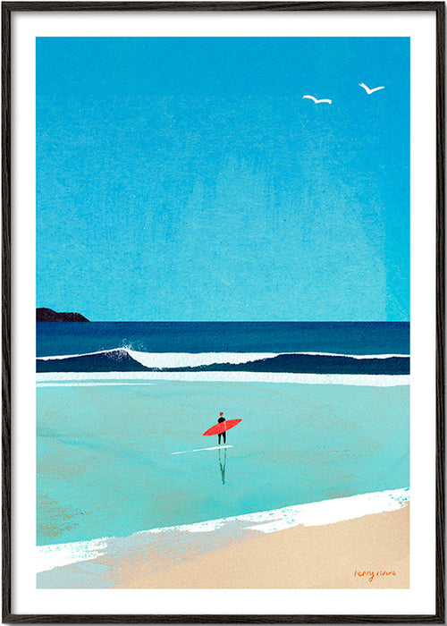 Arte sportiva: surfista sulla riva – Black Frame