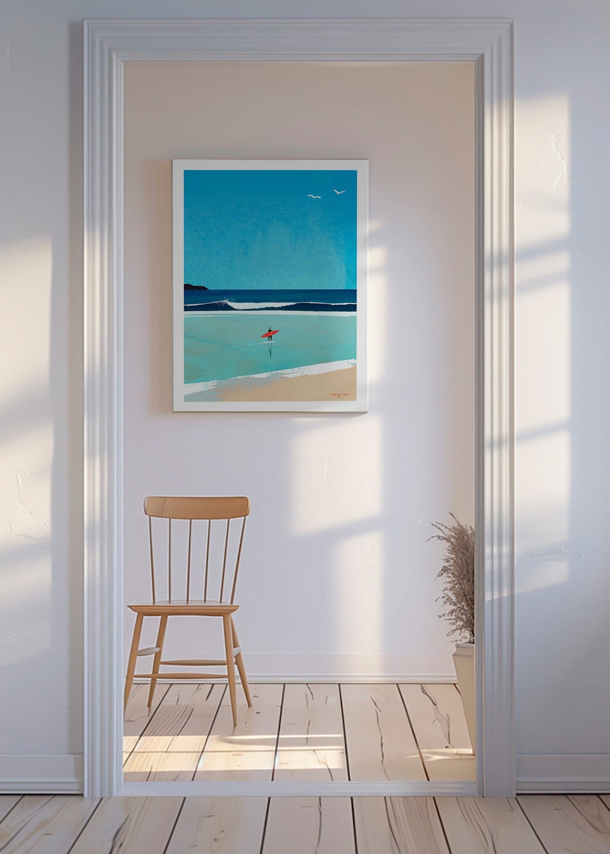 Arte sportiva: surfista sulla riva – Canvas