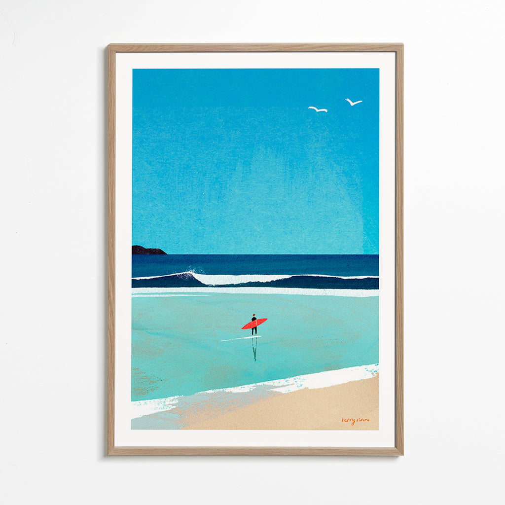 Arte sportiva: surfista sulla riva – Oak Frame