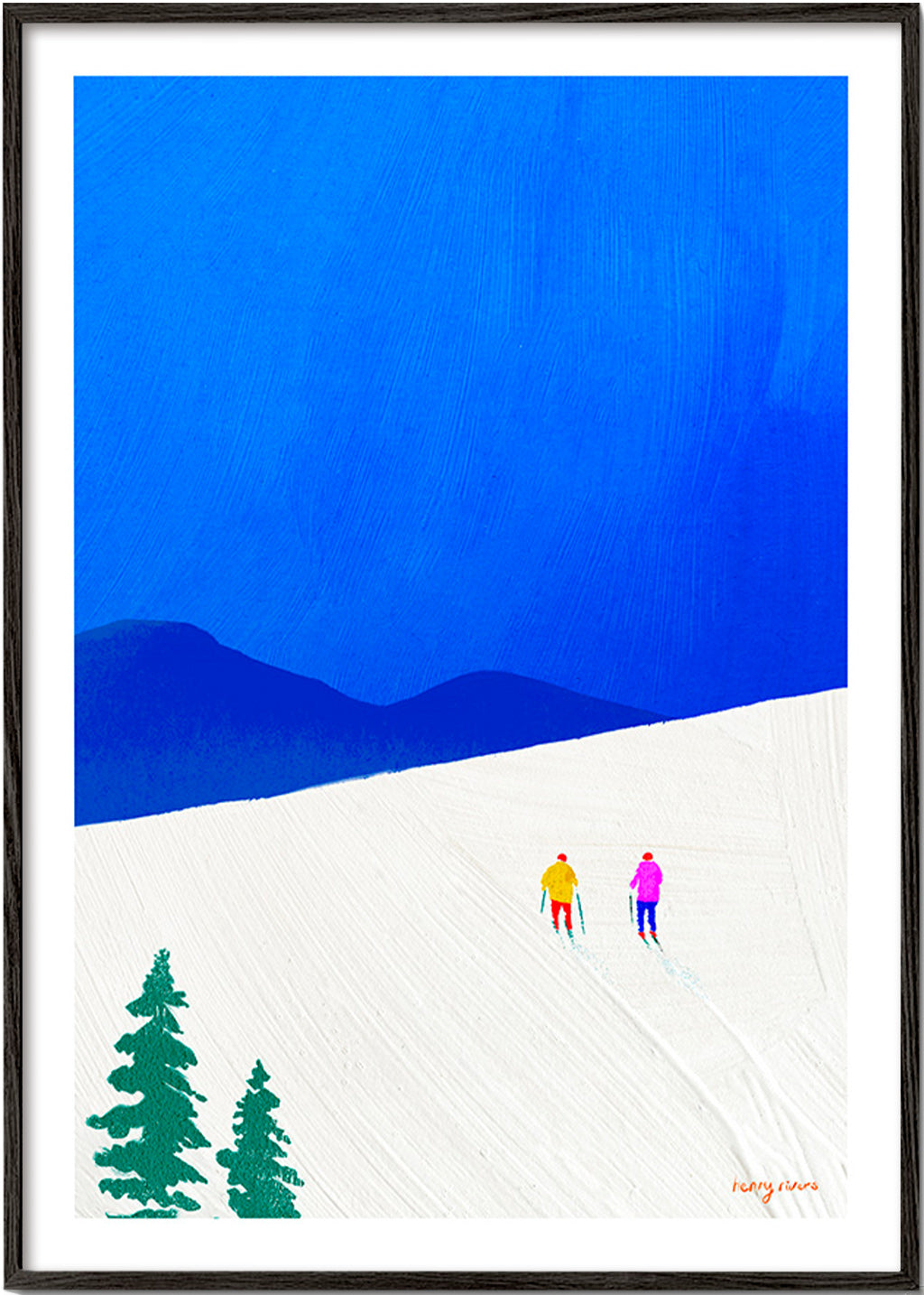 Arte sportiva: sciatori su pendio innevato – Black Frame