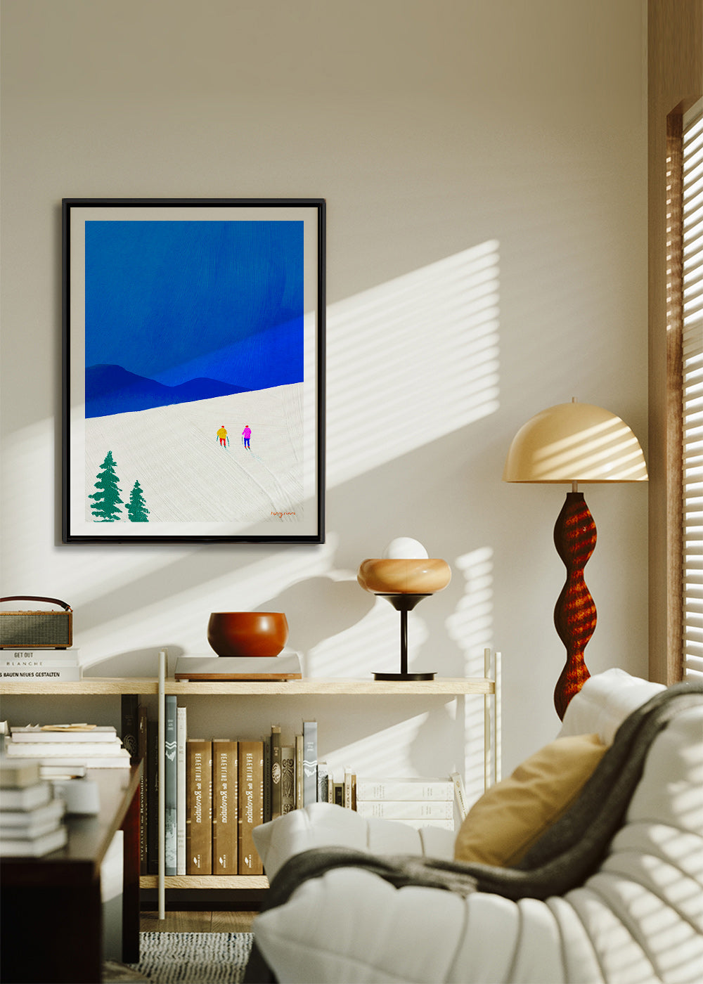 Arte sportiva: sciatori su pendio innevato – Canvas1