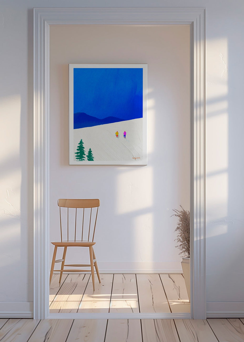 Arte sportiva: sciatori su pendio innevato – Canvas