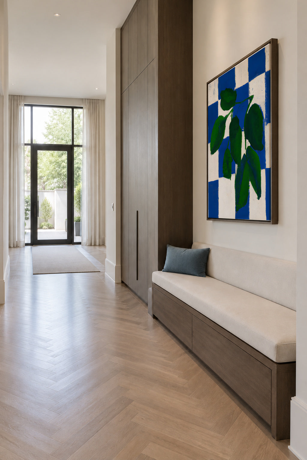 Checkered greenery - Framed canvas in an interior